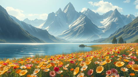 beautiful-scene-with-mountains-watersky-and-field-of-flowers-in